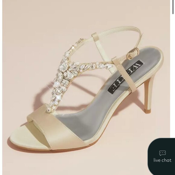 WOMENS CRYSTALS AND PEARLS VAMP T-STRAP SATIN HEELS IN SIZE 8.5 - Picture 4 of 10